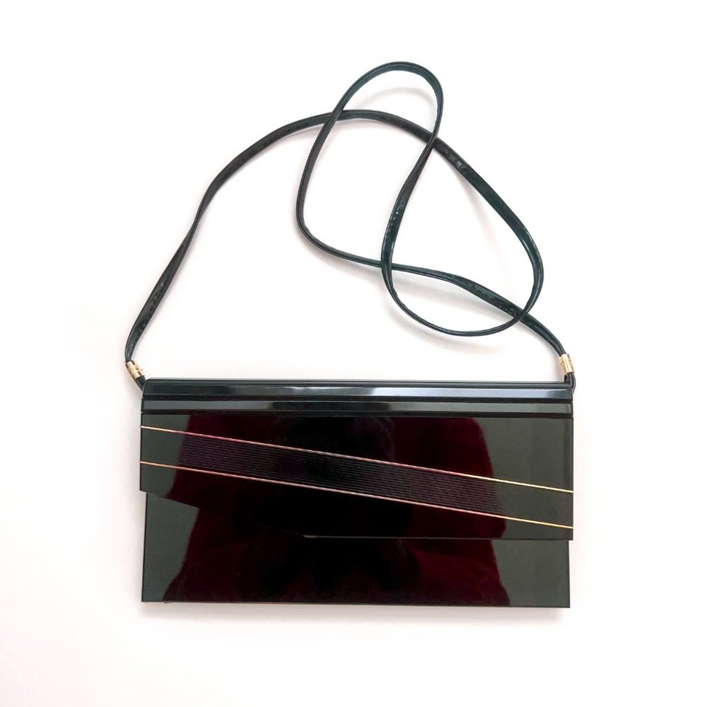 Vintage Black Acrylic Bag Lucite Hard Case Box Bag Shiny 90s Pelletterie Cagi